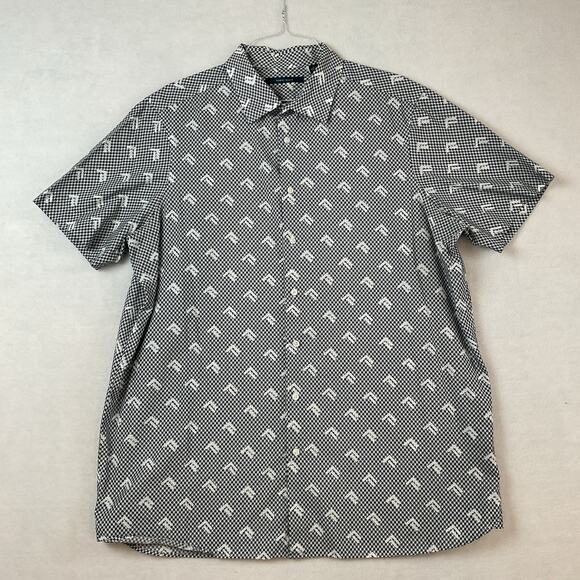 Perry Ellis Other - Perry Ellis Shirt Mens XLT Navy Blue White Geometric Short Sleeve Button Front